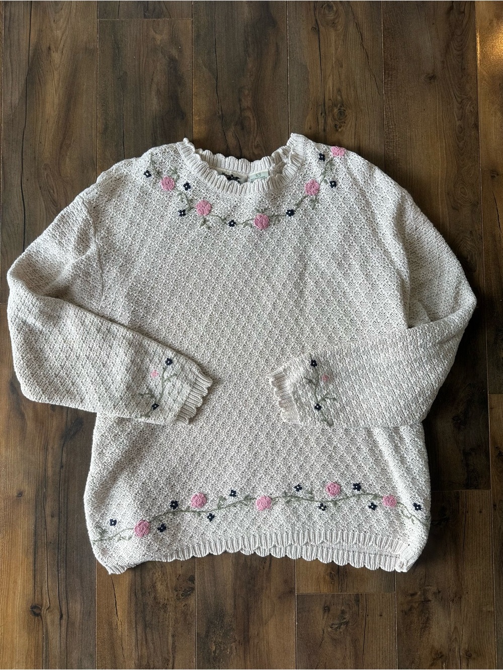 Northern Reflections Cottagecore Floral Embroidered Sweater XL Vintage